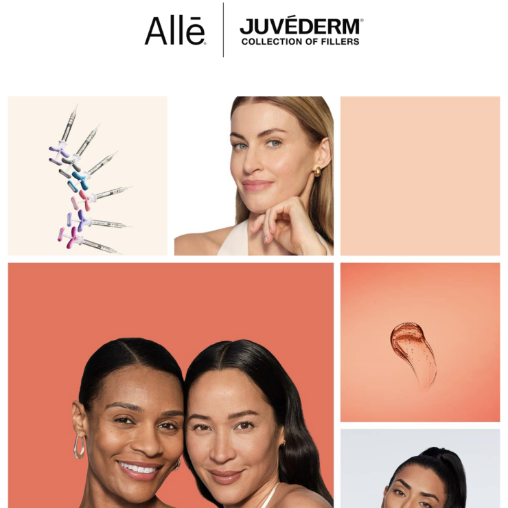 Smiling women with youthful skin in Juvéderm x Allē graphic