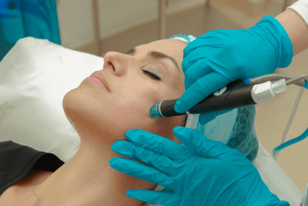 Woman getting a facial treatment done