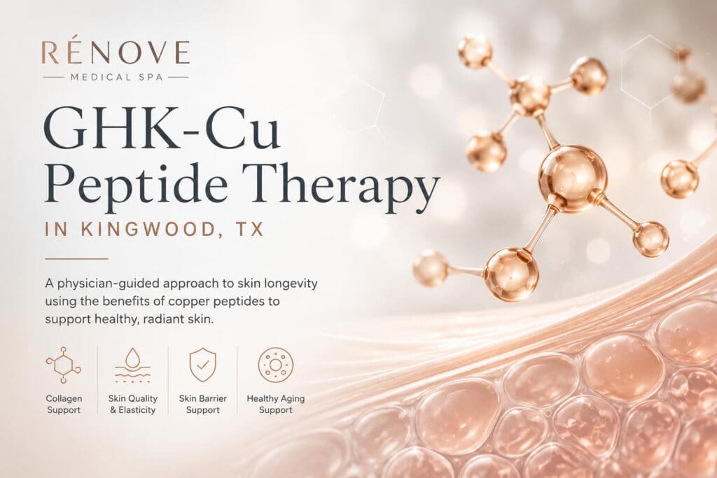 A hero infographic for GHK-Cu peptide therapy for skin health at Rénove Medical Spa